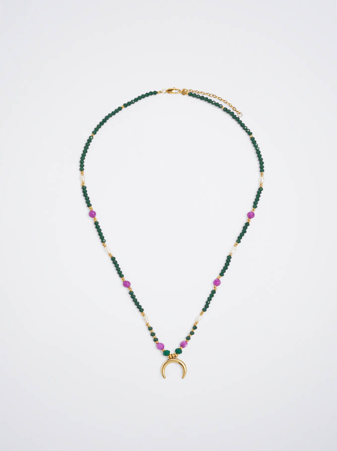 Kurze Halskette Aus Stahl Mit Steinen, Mehrfarbig, hi-res