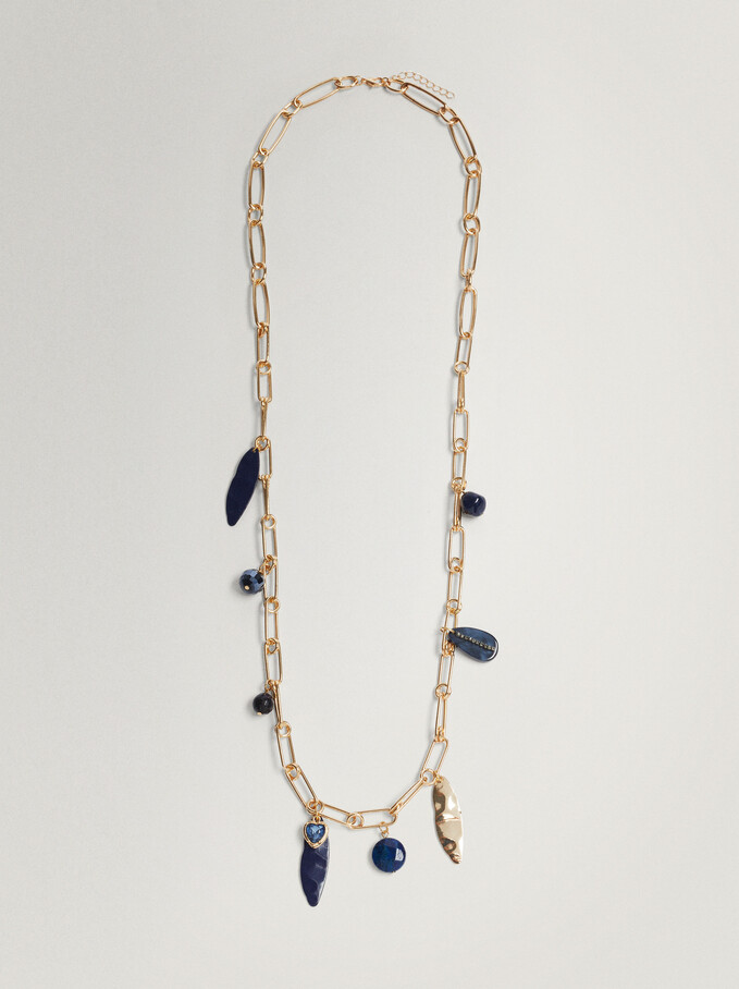 Long Necklace With Stones And Pendants, Multicolor, hi-res