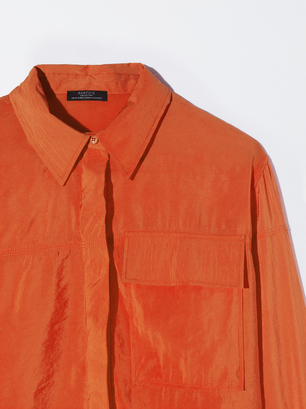 Camisa Manga Larga Con Botones, Naranja, hi-res