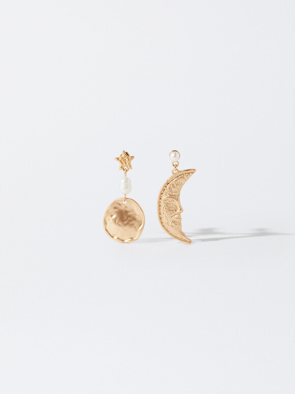 Gold-Toned Earrings With Freshwater Pearls, White, hi-res