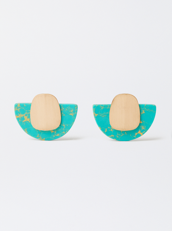 Gold-Toned Earrings With Stone, Grey, hi-res