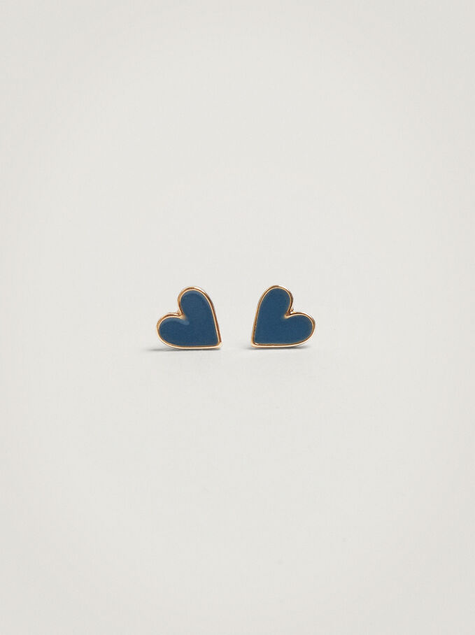 Boucles D’Oreilles En Forme De Cœur , Bleu, hi-res