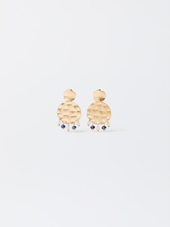 Gold-Toned Earrings With Stones, Blue, hi-res