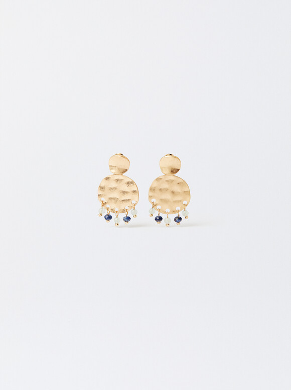 Gold-Toned Earrings With Stones, Blue, hi-res