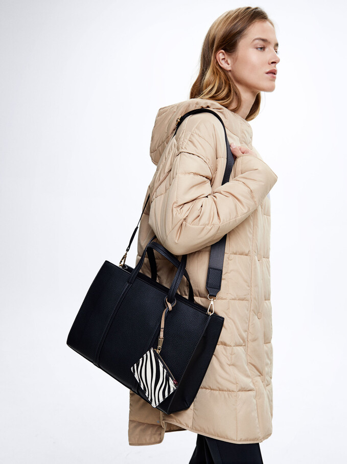 Shopper Bag With Tassel, Black, hi-res