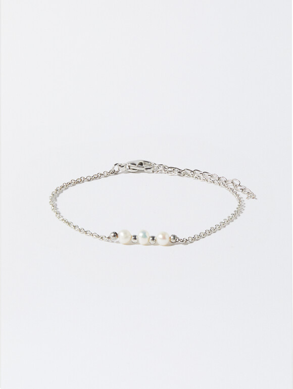Golden Bracelet With Pearls, Silver, hi-res