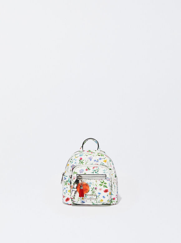 Floral Print Mini Backpack, Red, hi-res