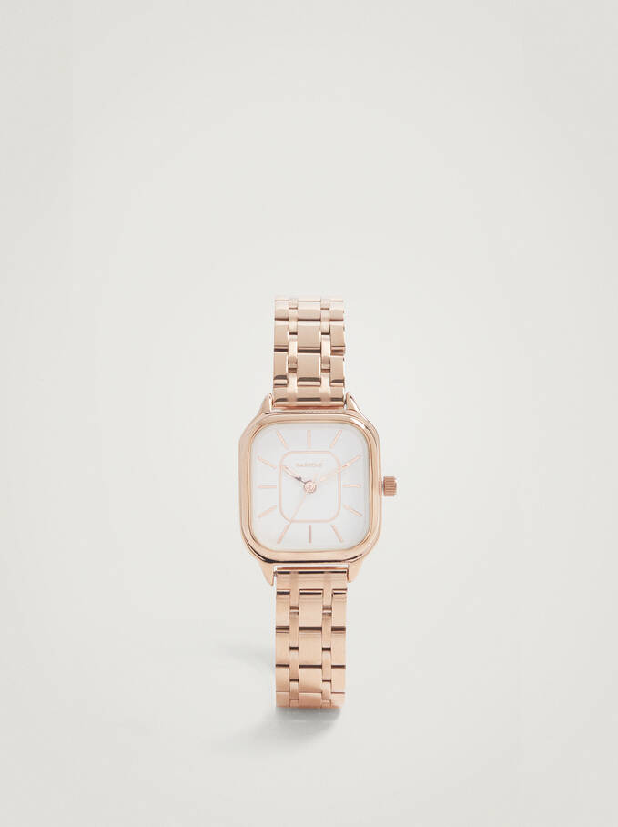 Square Case Stainless Steel Watch, Rose Gold, hi-res