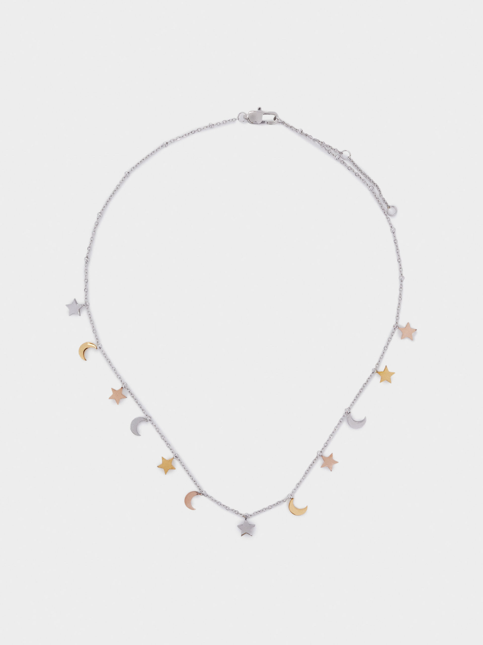 Steel Necklace With Moon And Star image number 0.0