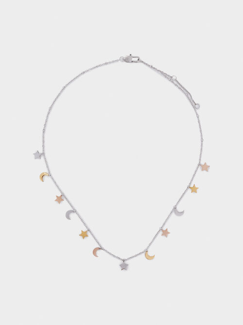 Stainless Steel Necklace With Moons And Stars