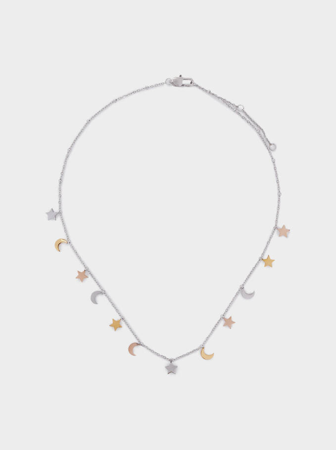 Steel Necklace With Moon And Star, Multicolor, hi-res