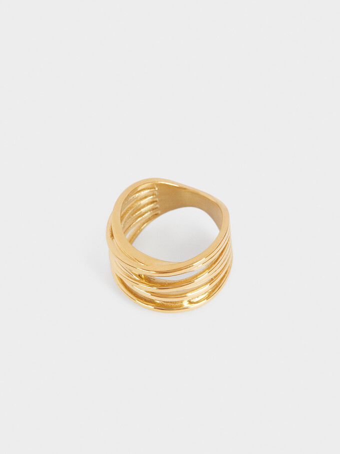 Steel Ring With Intertwined Bands, Golden, hi-res