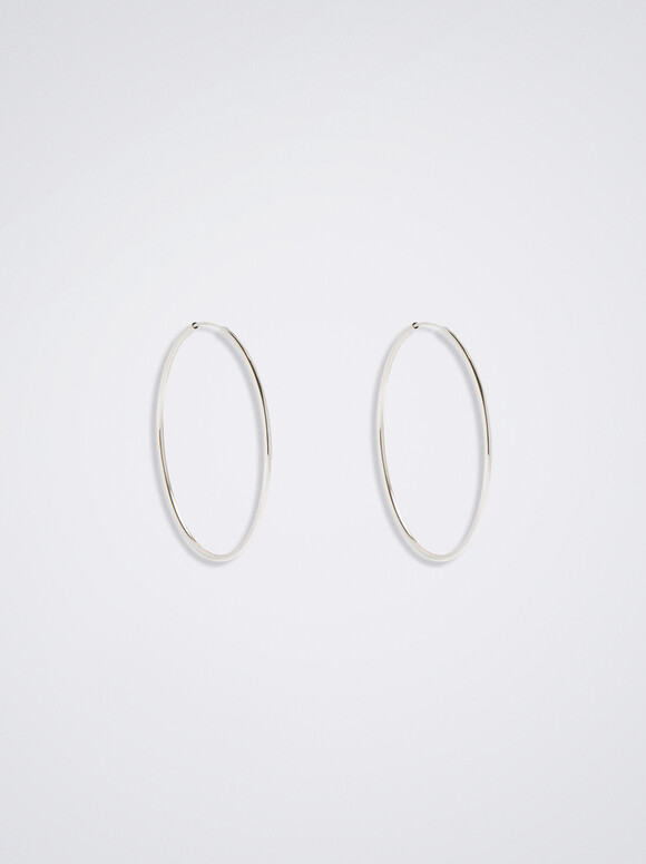 925 Silver Large Hoop Earrings, Silver, hi-res