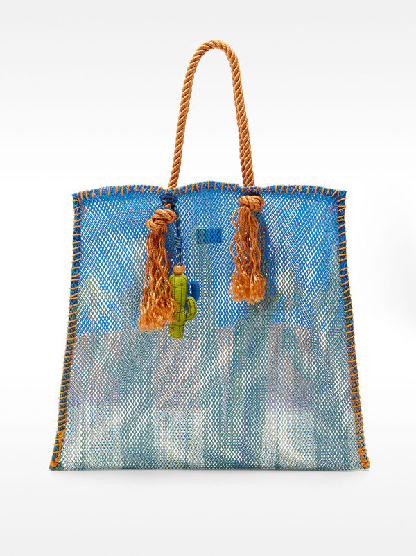 Mesh shopper bag with print