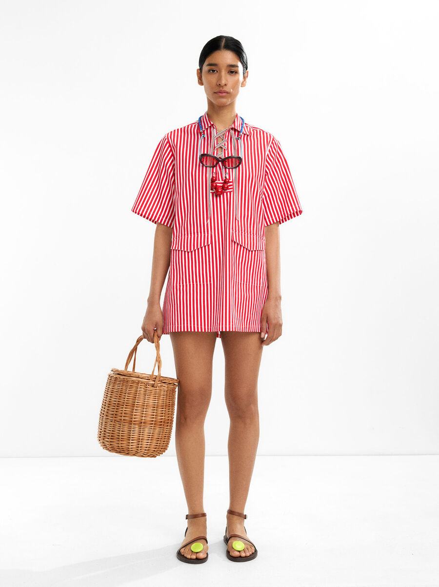 Vestido camiseiro às riscas 100% algodão