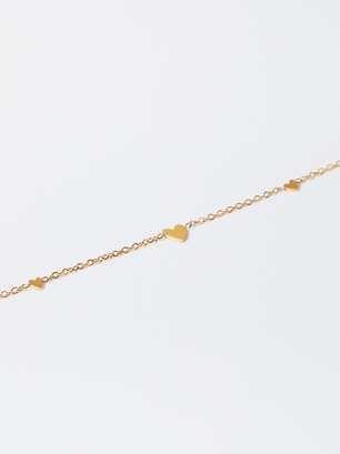 Stainless Steel Bracelet With Hearts, Golden, hi-res