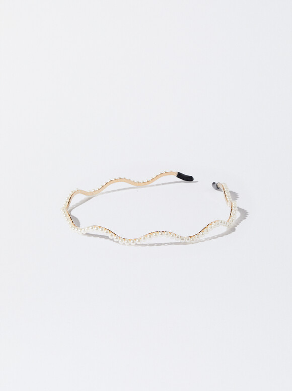 Irregular Headband With Pearls, White, hi-res