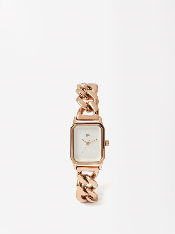 Personalized Watch With Link Bracelet, Rose Gold, hi-res