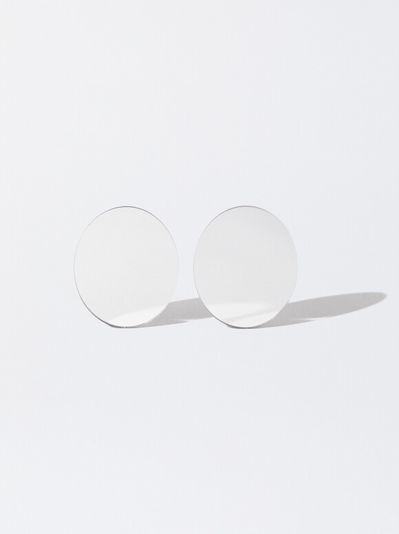 Round Earrings, Silver, hi-res