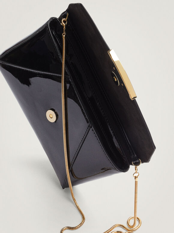 Party Patent Handbag, Black, hi-res