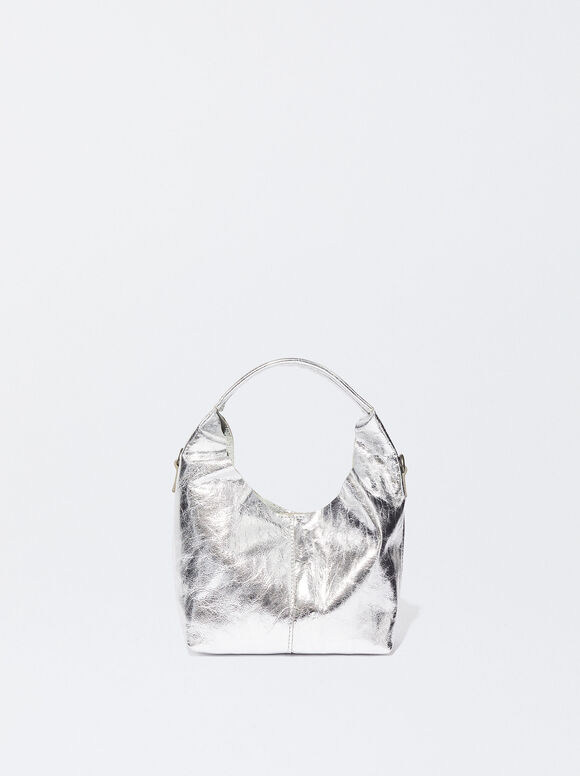 Online Exclusive - Leather Shoulder Bag, Silver, hi-res