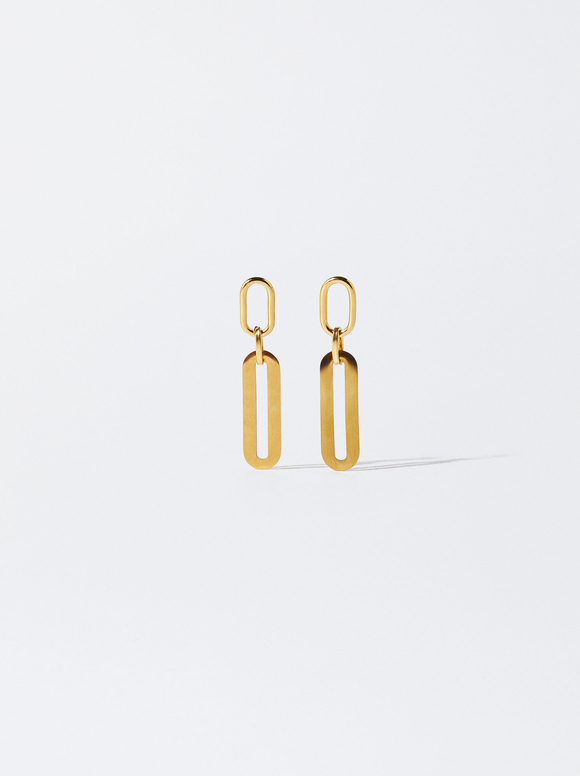Golden Stainless Steel Earrings, Golden, hi-res