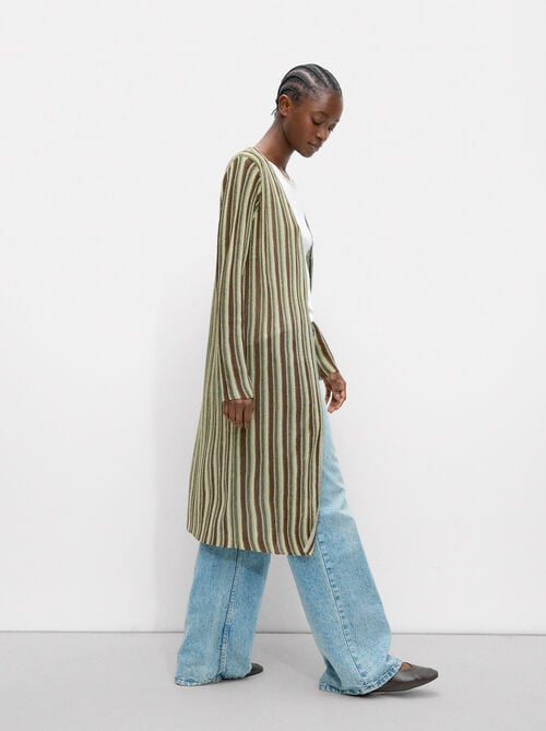 Ribbed cardigan with shiny effect