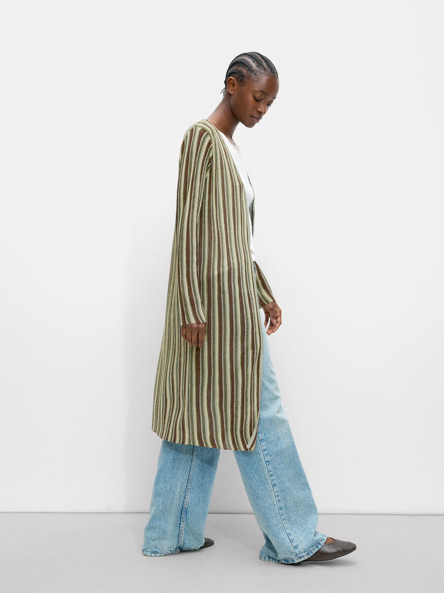 Ribbed cardigan with shiny effect