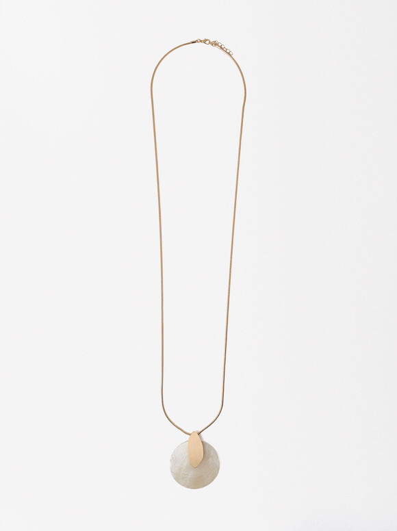 Golden Necklace With Pendant, White, hi-res
