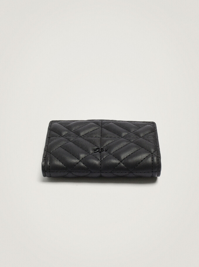 Quilted Small Wallet, Black, hi-res