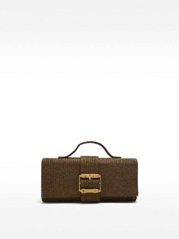 Crossbody bag with straw effect and buckle