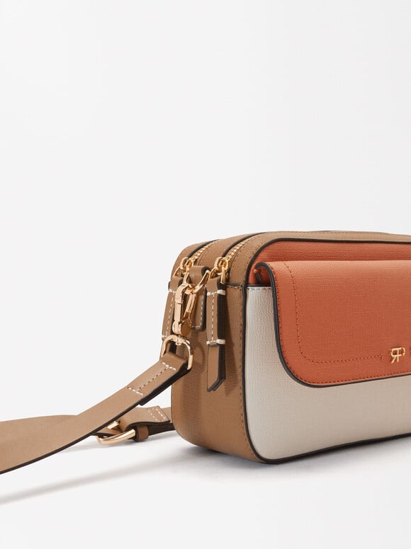 Crossbody Bag With Outer Pocket, Coral, hi-res