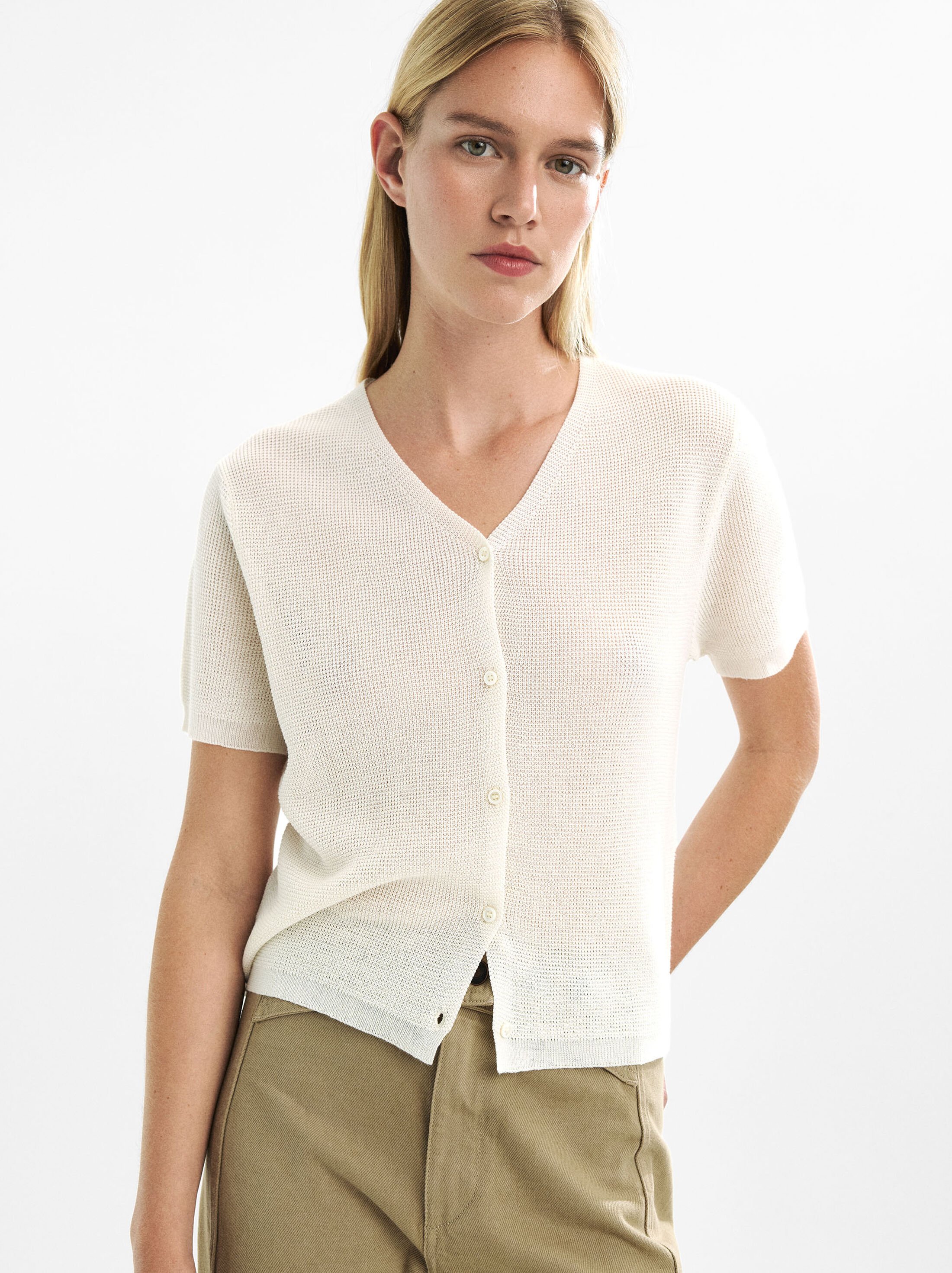 Short-sleeve knit cardigan image number 0.0