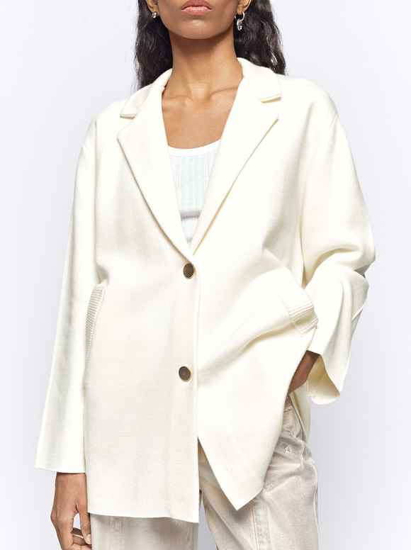 Knit Cardigan With Lapel, White, hi-res