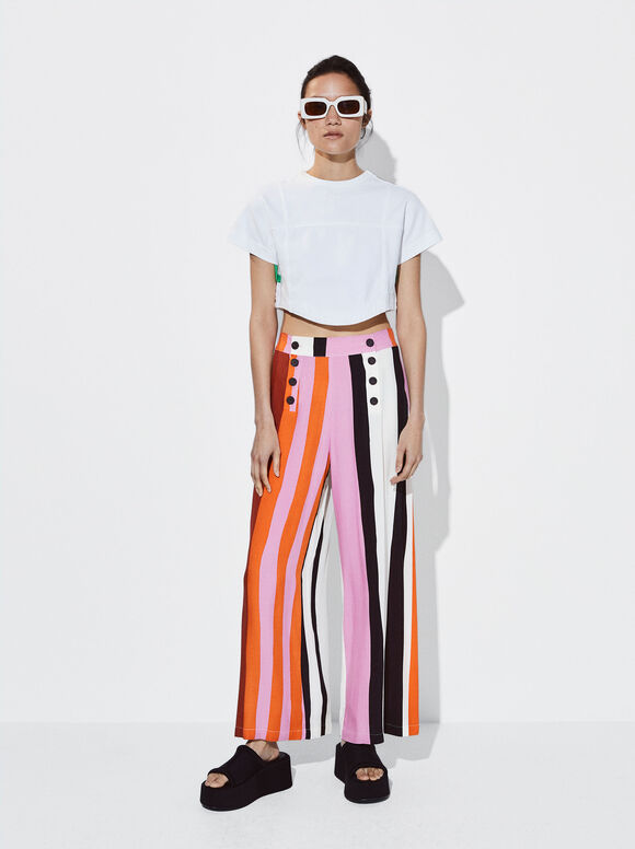 Striped Loose-Fitting Trousers, Multicolor, hi-res