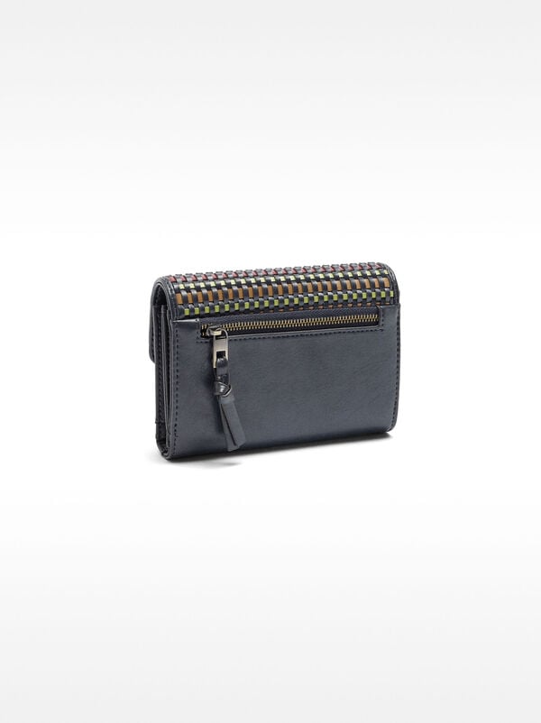 Wallet with multicolour braided design and flap