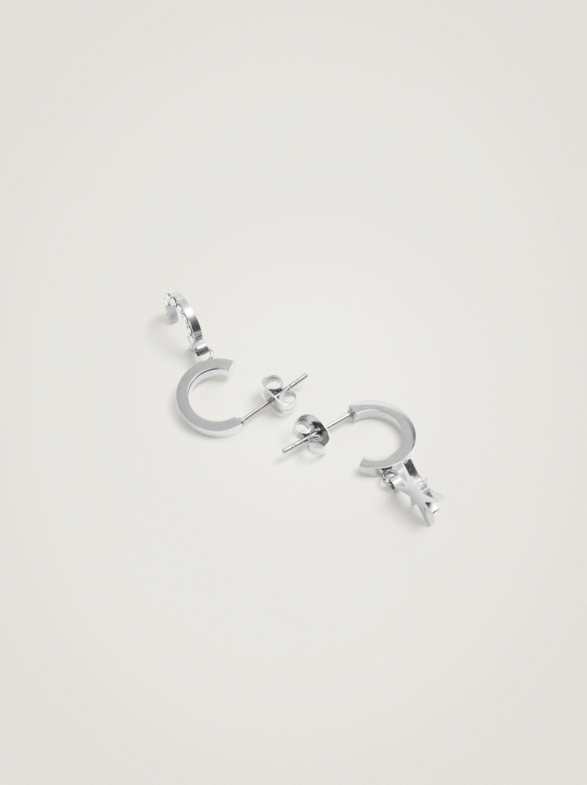 Stainless Steel Hoop Earrings With Moon And Star image number 3.0