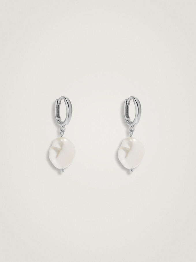 925 Silver Hoop Earrings With Freshwater Pearl, , hi-res