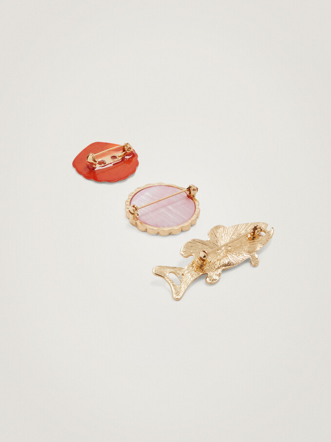 Set Of Brooches With Shell, Multicolor, hi-res