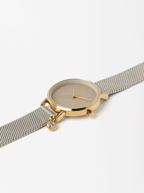 Relógio De Aço Bracelete De Malha Metálica