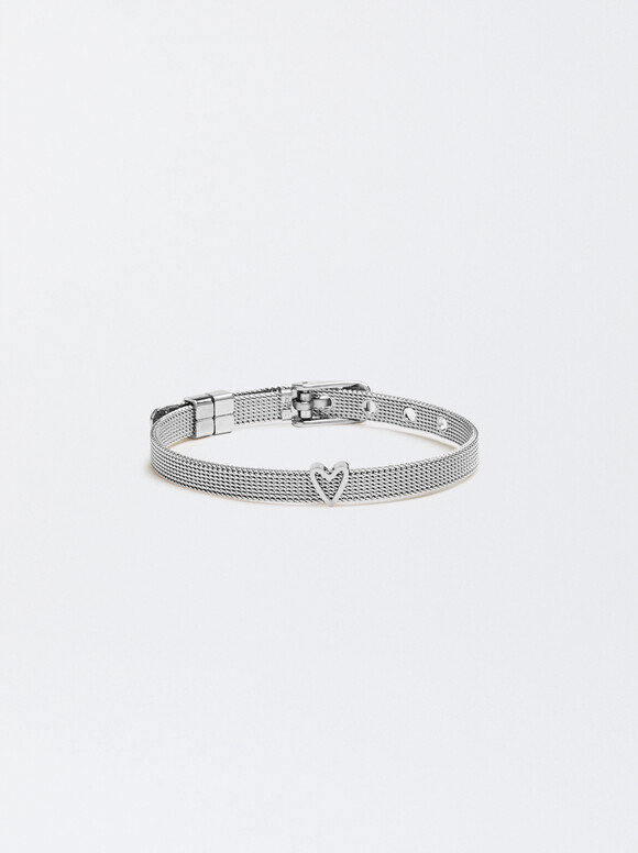 Online Exclusive - Stainless Steel Personalised Heart Bracelet, Silver, hi-res