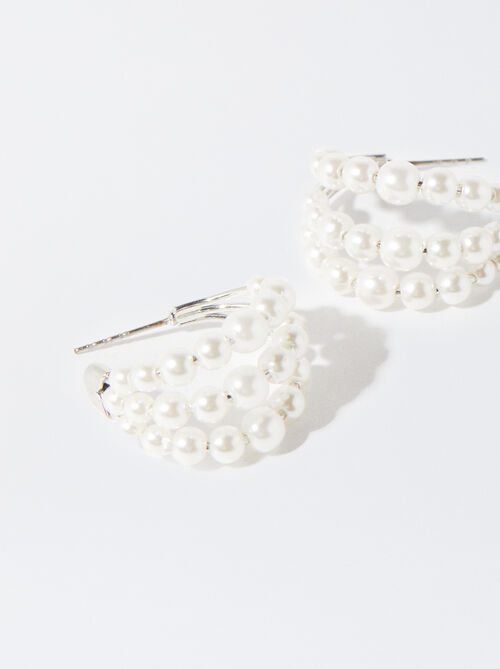 Silver Hoop Earrings With Pearls