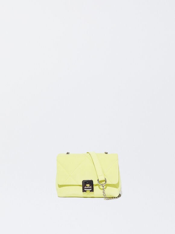 Quilted Crossbody Bag With Chain, Yellow, hi-res