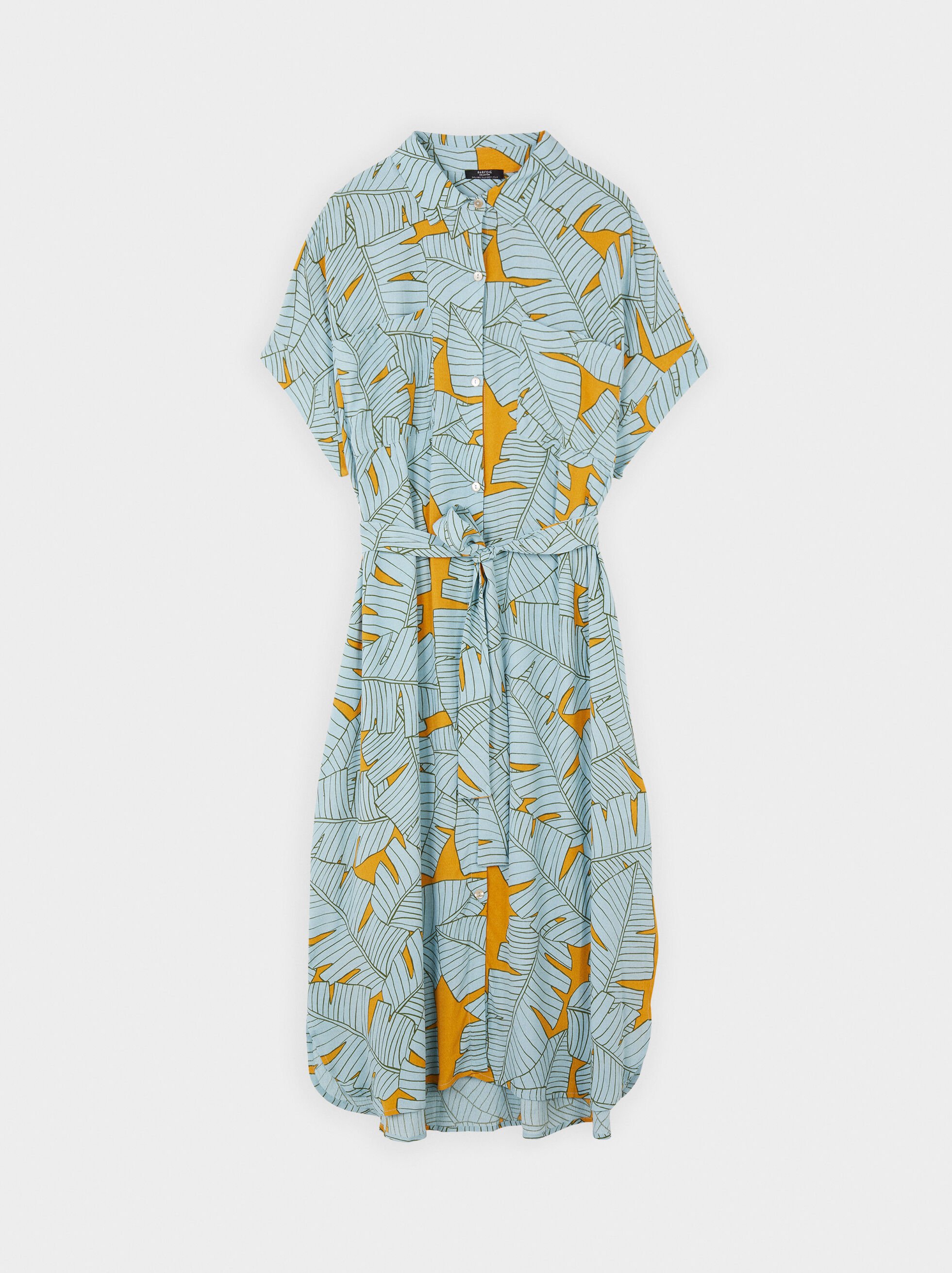 Leaf print shirt dress clearance