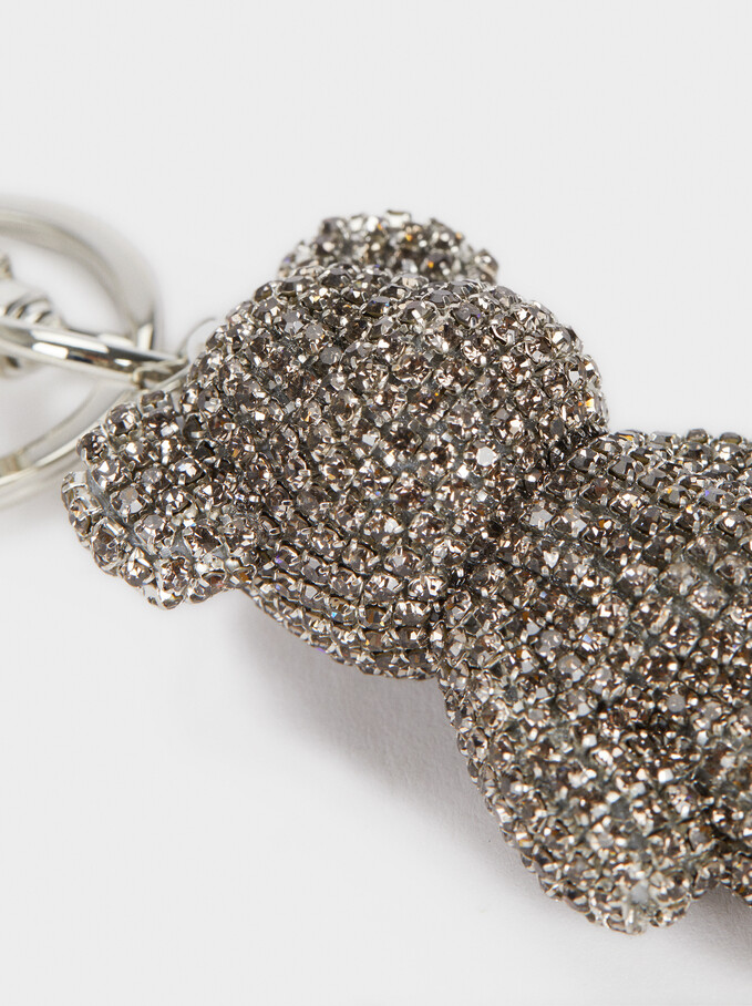 Bear Key Chain With Crystals, Silver, hi-res