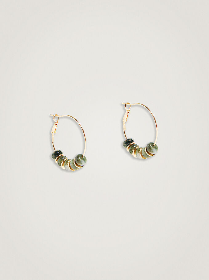 Hoop Earrings With Stone, Green, hi-res