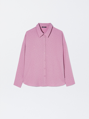 Long-Sleeve Shirt With Rhinestones, Pink, hi-res