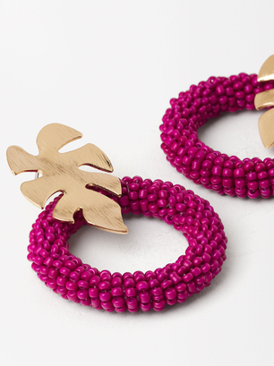 Leaf Earrings With Beads, Purple, hi-res