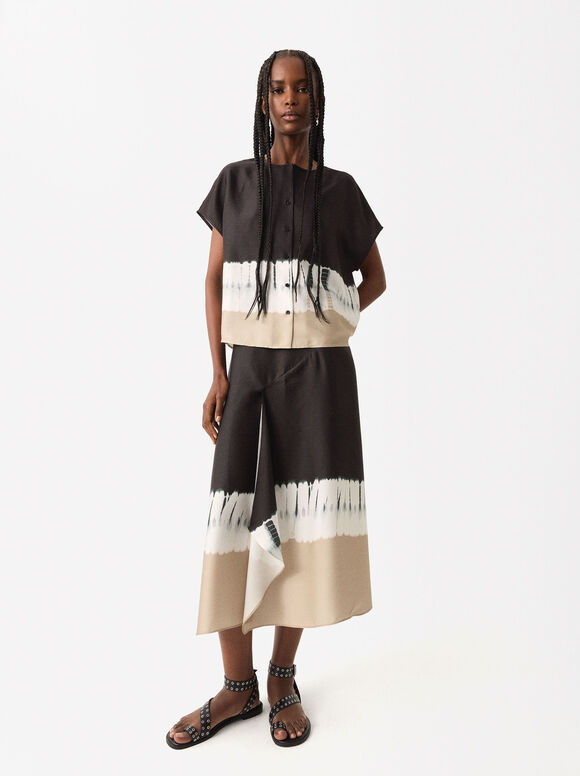 Printed Midi Skirt, Multicolor, hi-res