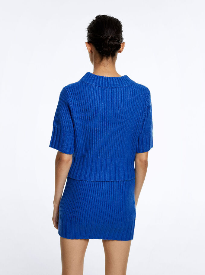 Knitted Crop Top, Blue, hi-res